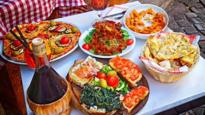 Italian Dishes on top of a table 